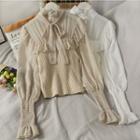 Patchwork Ribbon-neckline Crop Blouse