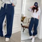 Drawstring-hem Denim-panel Sweatpants Blue - One Size