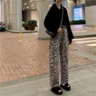 Cold-shoulder Sweater / Leopard Print Wide-leg Pants