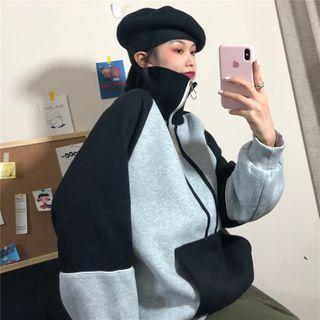 Color Block High Neck Half-zip Pullover