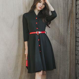 Button Down 3/4 Sleeve A-line Dress