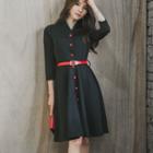 Button Down 3/4 Sleeve A-line Dress