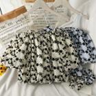 Off-shoulder Printed Loose Top With Hair Tie