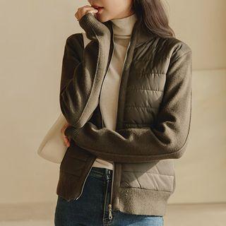Padded-panel Knit Zip-up Jacket