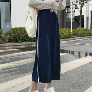 Cropped Contrast-trim Wide-leg Sweatpants