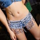 Sequined Fringed Denim Hot Pants