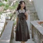 Short-sleeve Collar Blouse / Midi A-line Overall Dress / Set