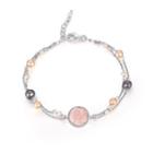 925 Sterling Silver Mixed Color Cultured Pearls Pink Color Rose Shell Bracelet