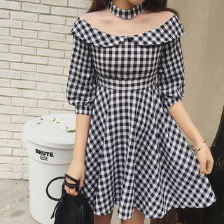 Plaid Choker A-line Dress
