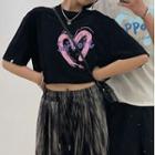 Set: Short-sleeve T-shirt + Heart Print Cropped T-shirt