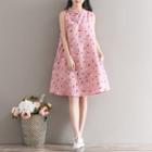 Sleeveless Mandarin Collar Printed Mini A-line Dress