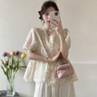 V-neck Floral Blouse / Midi A-line Skirt
