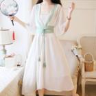 Set: Elbow-sleeve Midi Hanfu Dress + Camisole