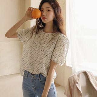 Puff-sleeve Crinkled Floral Blouse