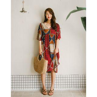 V-neck Multi-pattern Empire Dress