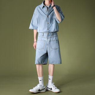 Washed Loose-fit Denim Romper