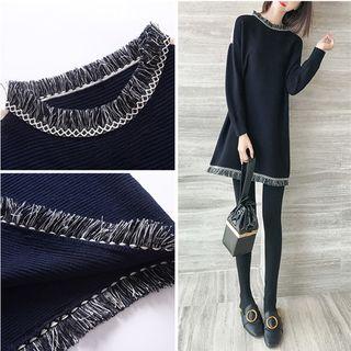 Two-tone Fringed Mini Sweater Dress