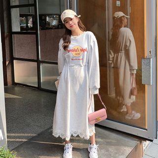 Lettering Round-neck Sweatshirt Skirt