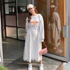 Lettering Round-neck Sweatshirt Skirt