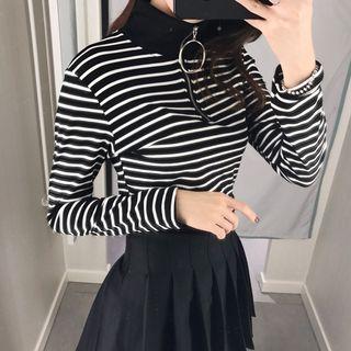 Half Zip Striped Long Sleeve T-shirt
