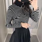 Half Zip Striped Long Sleeve T-shirt
