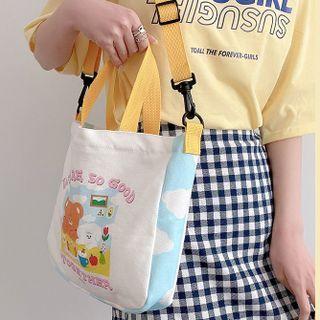 Bear Print Canvas Crosssbody Bag Yellow & White & Blue - One Size