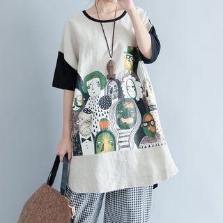 Printed Loose-fit Elbow-sleeve T-shirt