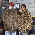 Front Pocket Leopard Hooded Sweatshirt
