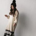 Contrast V-neck Long Sweater Dress