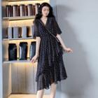 Dotted V-neck Chiffon A-line Dress