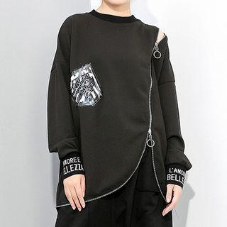 Paneled Zip Sweatshirt Black - One Size