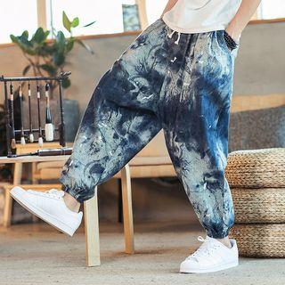 Drawstring Printed Wide-leg Harem Pants