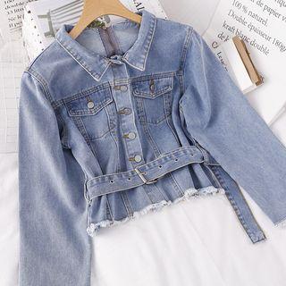 Denim Jacket With Belt Blue - One Size