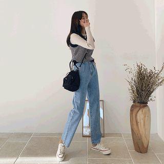 Pleated-front Straight-cut Jeans