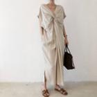 Batwing Sleeve V-neck Knotted Maxi Shift Dress