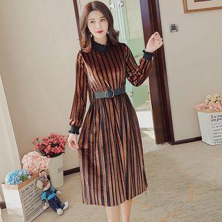 Mock-neck Striped Long-sleeve Dress