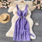 Wide Strap Corduroy Midi Sheath Dress Violet - One Size