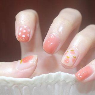 Peach Gradient Art False Nail R068 - One Size