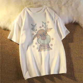 Short-sleeve Rhinestone Deer T-shirt