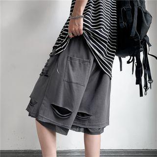 Mock Two Piece Distressed Wide Leg Shorts