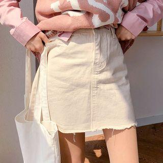 Fray-hem Cotton Miniskirt