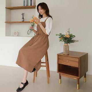 Tab-detail Drawstring Long Overall Dress