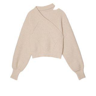 Lantern-sleeve Asymmetrical Sweater