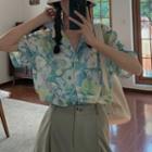 Short-sleeve Floral Print Shirt / Straight-cut Pants
