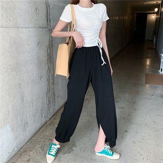 Short-sleeve T-shirt / Slitted Harem Pants