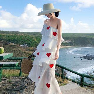Heart Print Tiered Midi Sundress