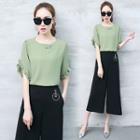 Set: Elbow-sleeve Top + Capri Wide Leg Pants