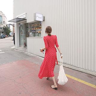 Tie-waist Polka-dot Long Dress