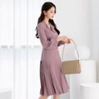 Half-placket Pleated Hem Dress