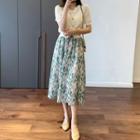 Cropped Blouse / Floral Midi A-line Skirt / Set